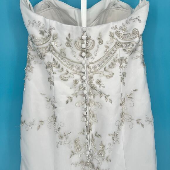 Strapless Beaded Embellished White Wedding Gown with Train - Picture 7 of 11